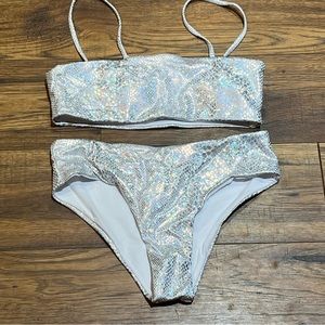 Silver Metallic Crocodile High Cut Bikini Size Small